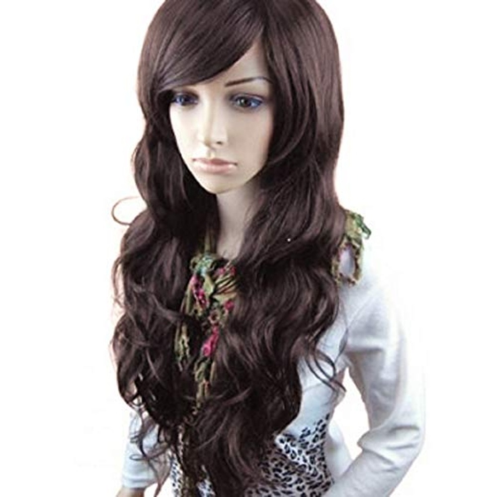 Dark Brown Long Curly Wavy Wig- 34 Inches